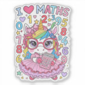 Autocollant Licorne Mignonne J'adore les Maths pou (Devant)