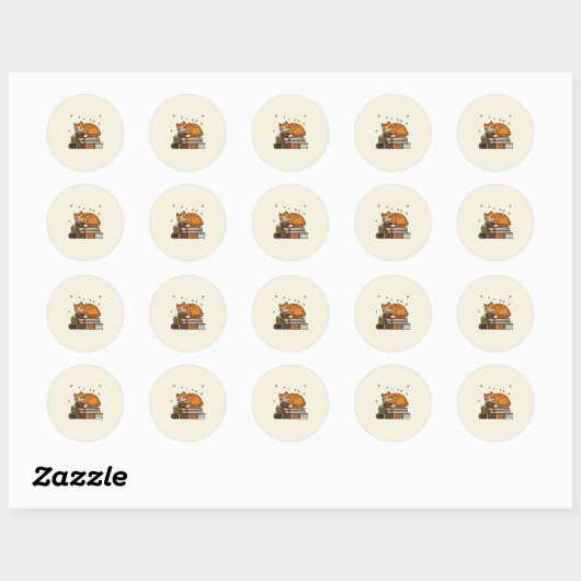 Autocollant Livre Pile Chat Endormi (Feuille)