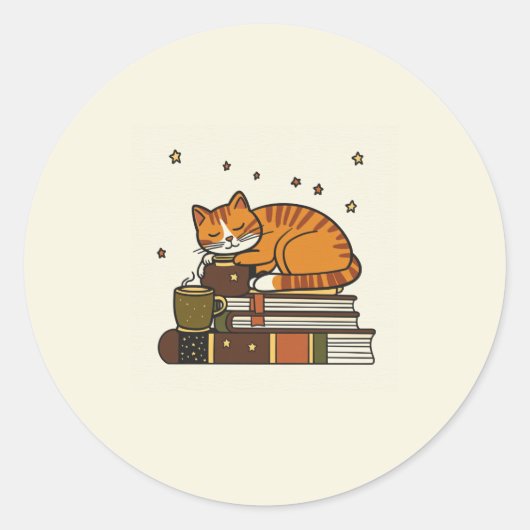 Autocollant Livre Pile Chat Endormi (Devant)