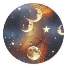 Autocollant - Lune céleste orange ardente rêveuse