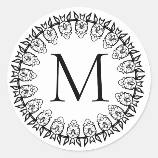 Autocollant Mandala Monogramme Initial Noir Blanc (Devant)