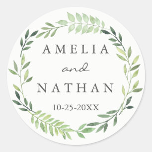Autocollant Mariage à feuille verte aquarelle