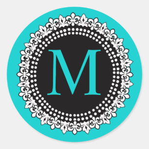 Autocollant Mariage Aqua Monogram M Fleur de lis