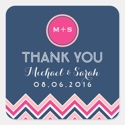 Autocollant Mariage bleu bleu rose Merci Marine (Devant)