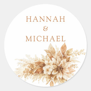 Autocollant Mariage Champêtre Floral Automne Beige