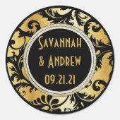 Autocollant Mariage damassé noir et or (Devant)