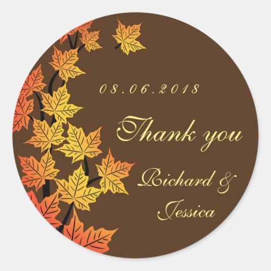 Autocollant Mariage d'automne Maple Leaf Brown (Devant)