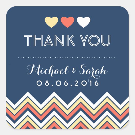 Autocollant Mariage de corail bleu marine Chevron (Devant)