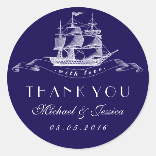 Autocollant Mariage de Merci de navire Vintage ble (Devant)