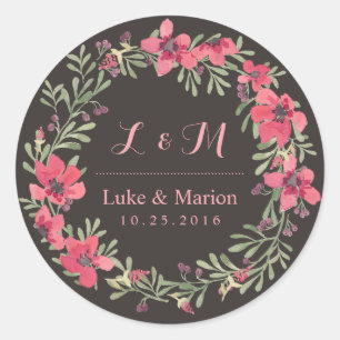 Autocollant Mariage de monogramme à fleurs roses r