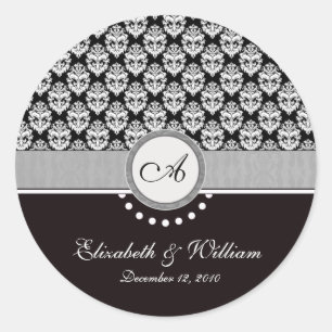 Autocollant Mariage de monogramme Damask noir