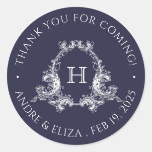 Autocollant Mariage de monogramme de la marine vin