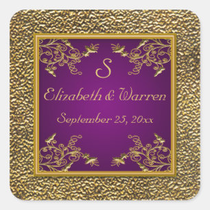 Autocollant Mariage de monogramme floral violet et