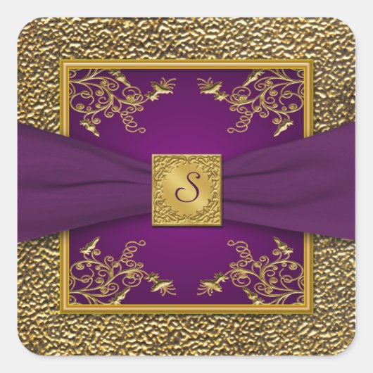 Autocollant Mariage de monogramme floral violet et (Devant)