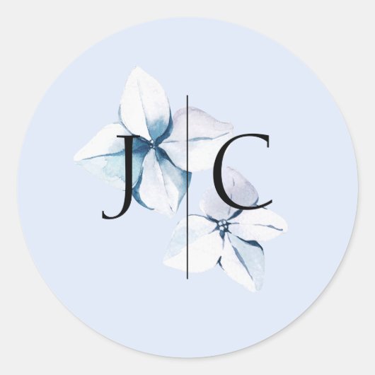 Autocollant Mariage de monogramme Hydrangea bleu (Devant)