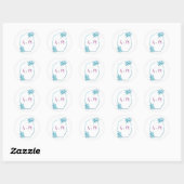Autocollant Mariage de Monogramme initial bleu océ (Feuille)