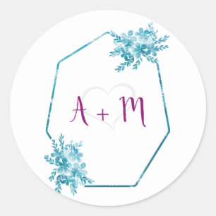 Autocollant Mariage de Monogramme initial bleu océ