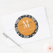 Autocollant Mariage de monogramme orange Damask no (Enveloppe)