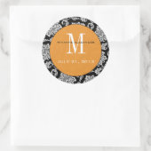 Autocollant Mariage de monogramme orange Damask no (Sac)