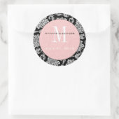 Autocollant Mariage de monogramme rose Damask noir (Sac)
