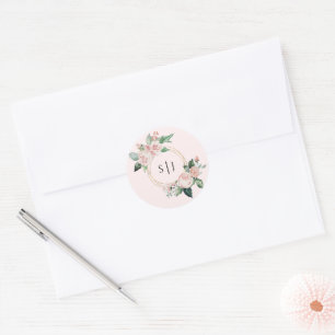 Autocollant Mariage de monogramme rose flou