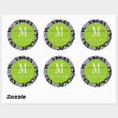 Autocollant Mariage de monogramme vert Damask noir (Feuille)