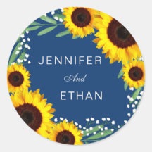 Autocollant Mariage de tournesol bleu marine