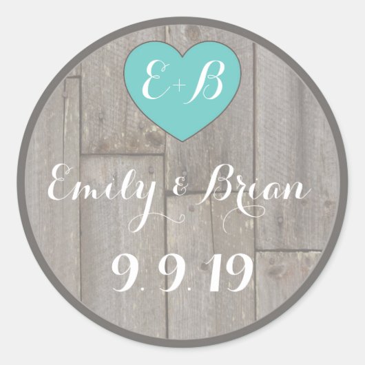 Autocollant mariage en bois rustique personnalisé  (Devant)