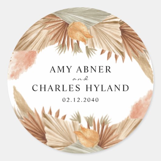 Autocollant Mariage en laiton Pampas Boho Rose Or (Devant)