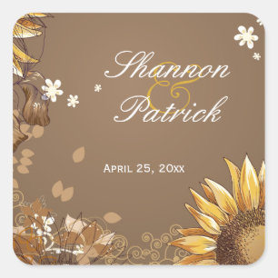 Autocollant mariage floral de tournesol rustique
