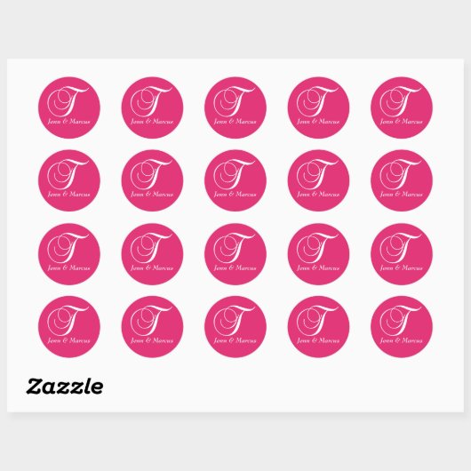 Autocollant Mariage Fuchsia Monogramme T (Feuille)
