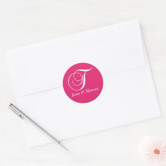 Autocollant Mariage Fuchsia Monogramme T (Enveloppe)