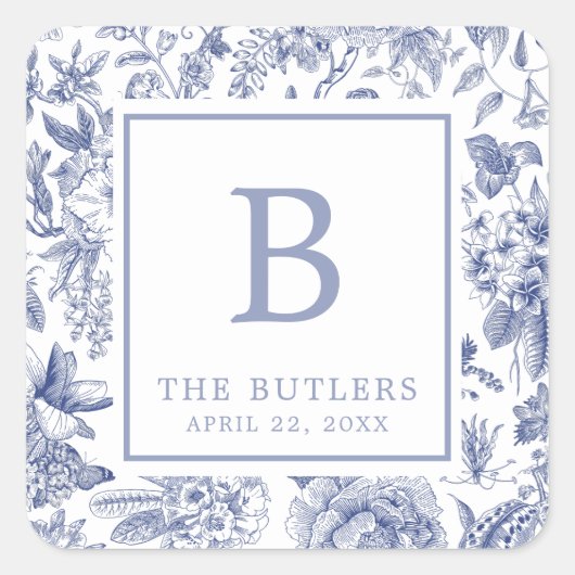 Autocollant Mariage initial Floral bleu (Devant)