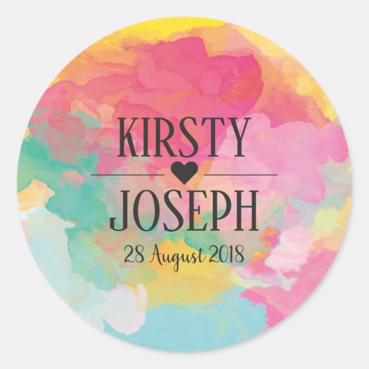 Autocollant Mariage Monogram de couleur vive (Devant)