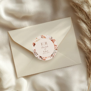 Autocollant Mariage Monogramme Beige Rosé