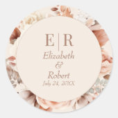 Autocollant Mariage Monogramme Beige Rosé (Devant)