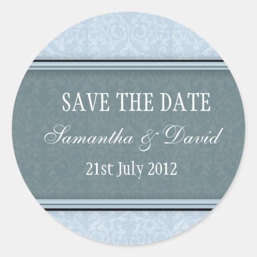 Autocollant Mariage Monogramme Damask bleu glace (Devant)