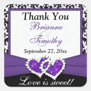 Autocollant Mariage noir blanc violet Damask 1,5 p