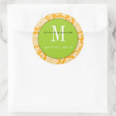 Autocollant Mariage Orange Damask Green Monogram (Sac)