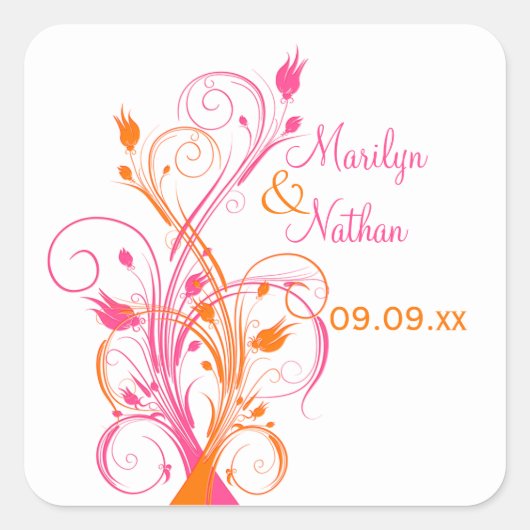 Autocollant Mariage orange rose blanc de 1,5 po (Devant)