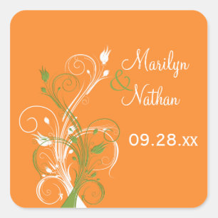 Autocollant Mariage orange vert blanc floral 1,5 p