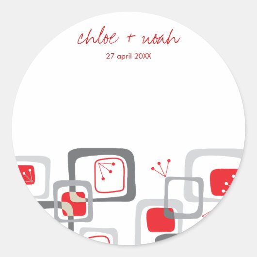 Autocollant Mariage rétro moderne Red Cherry Carré (Devant)