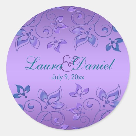 Autocollant Mariage rond de 1,5 po violet et bleu (Devant)
