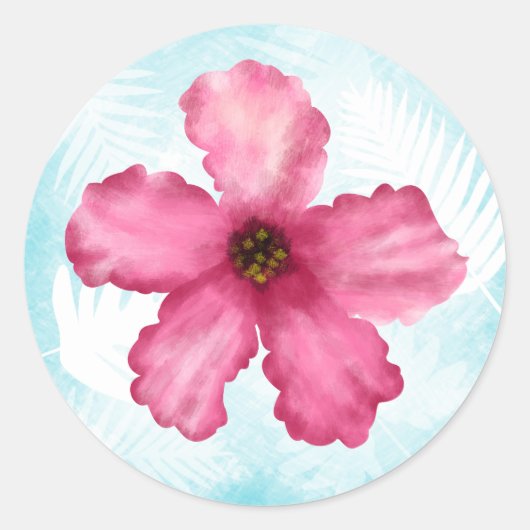 Autocollant Mariage rond Hibiscus rose (Devant)