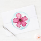 Autocollant Mariage rond Hibiscus rose (Enveloppe)