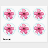 Autocollant Mariage rond Hibiscus rose (Feuille)