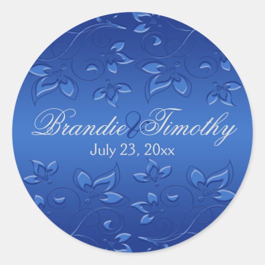 Autocollant Mariage rond Royal Blue Floral de 1,5  (Devant)