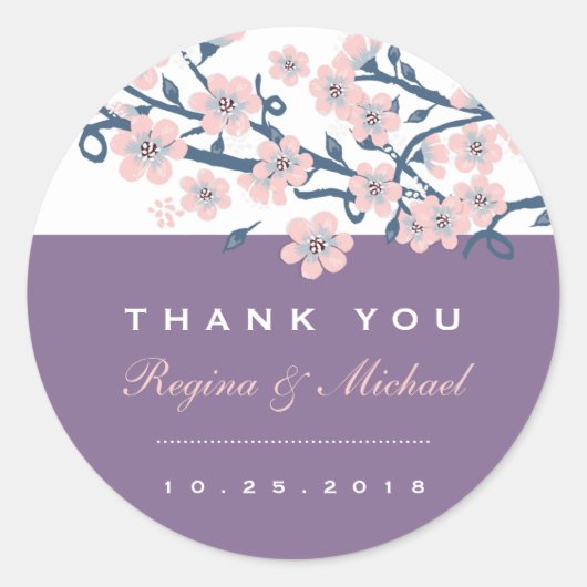 Autocollant Mariage rose pourpre en fleurs de ceri (Devant)