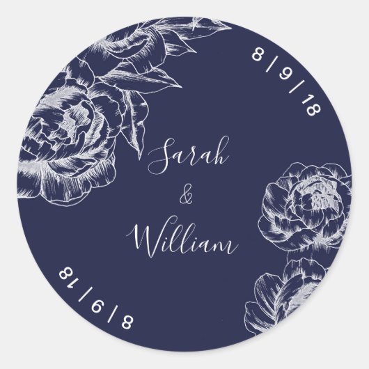 Autocollant Mariage simple Navy Peony (Devant)