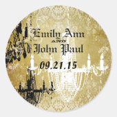 Autocollant Mariage vintage Damask Chandelier Gold (Devant)